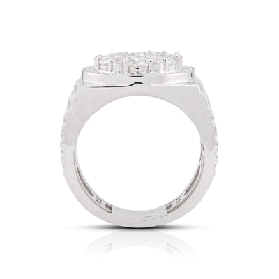 10K White Gold 3.17CT Flower Cluster Centre Halo Men President's Lab Diamond Pinky Ring - Elite Jewelers-Rings