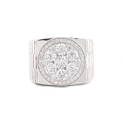 10K White Gold 3.17CT Flower Cluster Centre Halo Men President's Lab Diamond Pinky Ring - Elite Jewelers-Rings