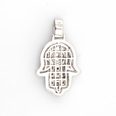 10K White Gold 3.21CT Baguette and Round Diamond Hamza Pendant - Elite Jewelers - Charms & Pendants