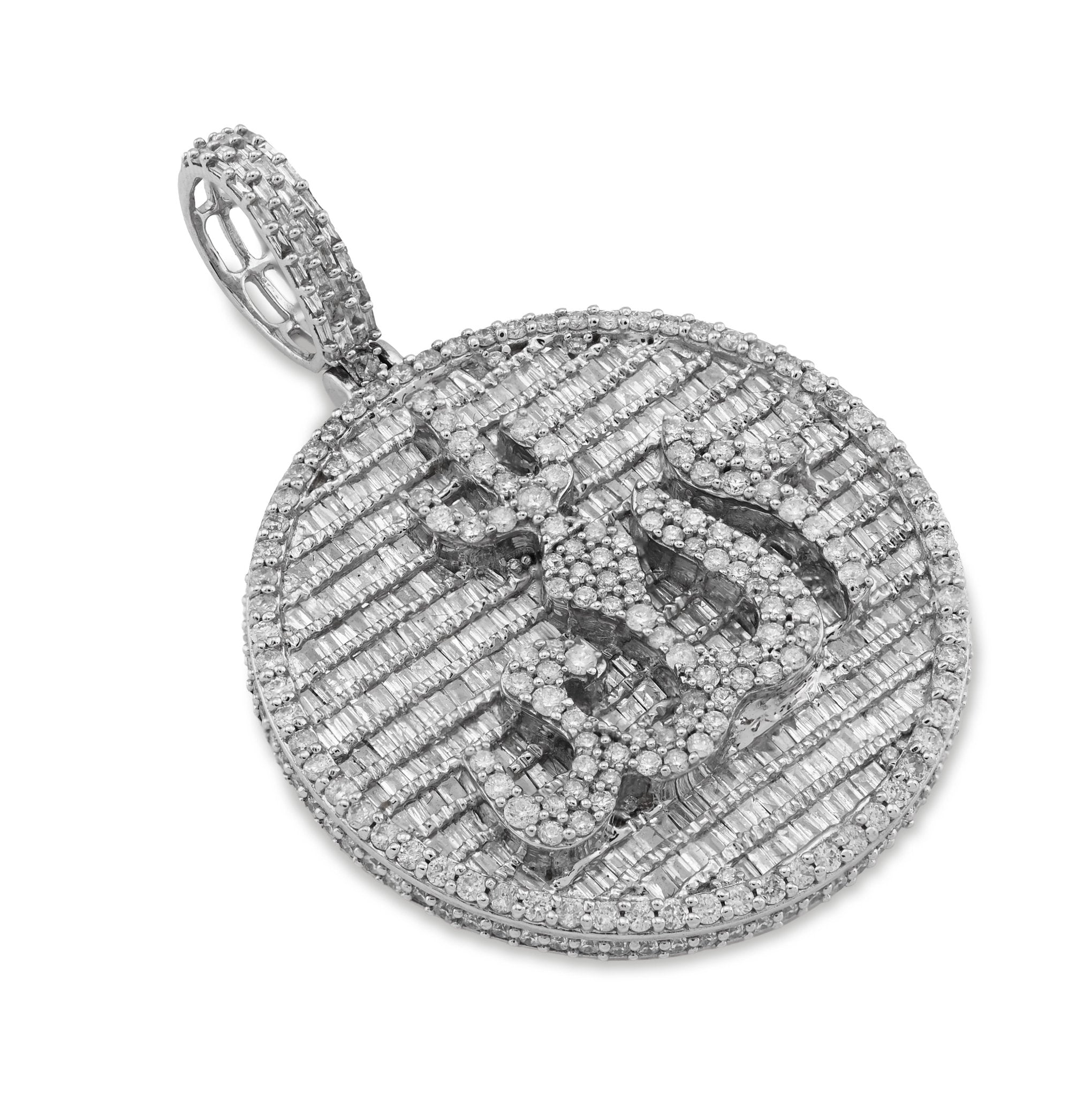 10K White Gold 3.25CT Natural Diamond "Allah" Round Pendant Men Women Charm - Elite Jewelers - Charms & Pendants