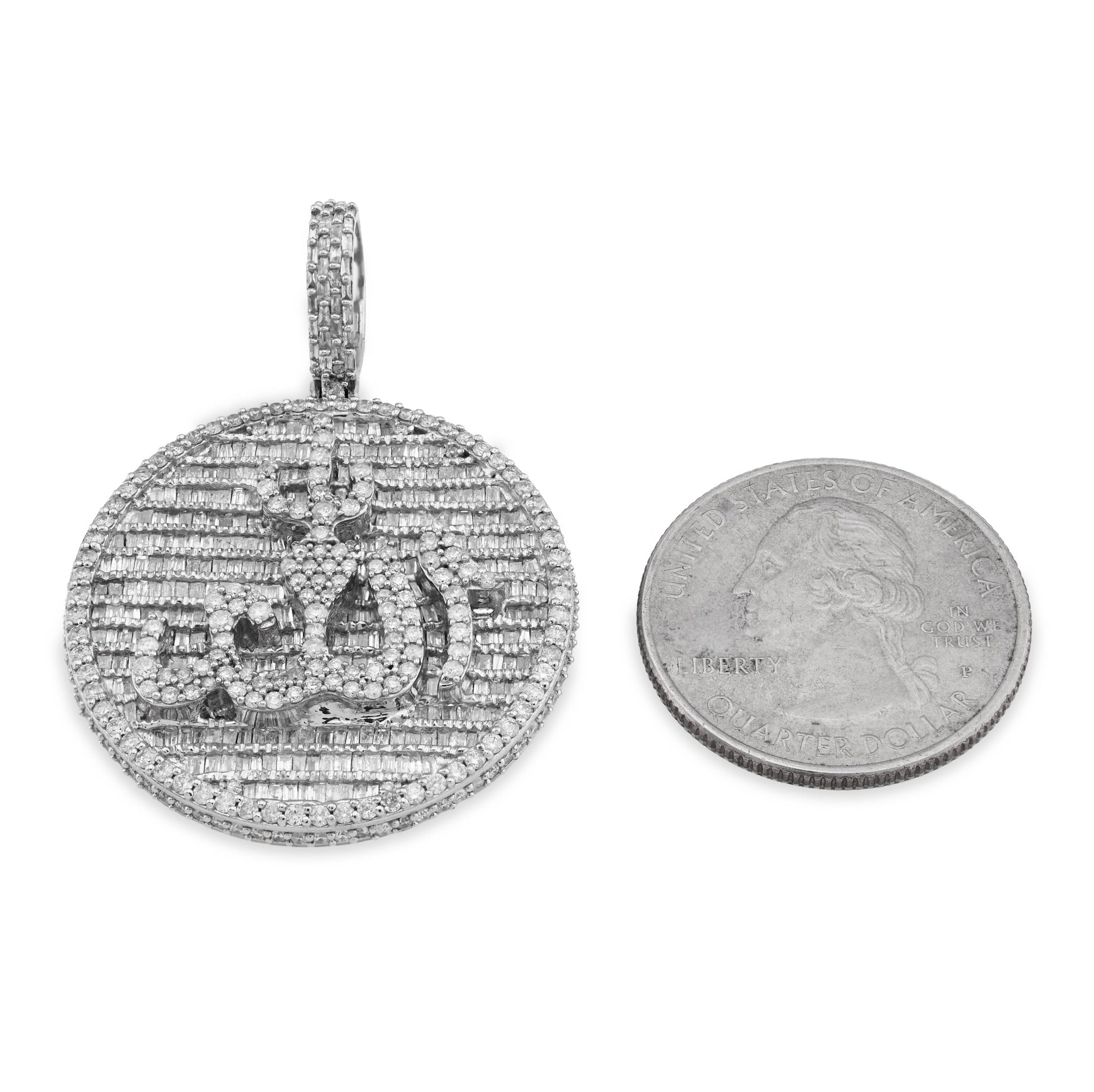 10K White Gold 3.25CT Natural Diamond "Allah" Round Pendant Men Women Charm - Elite Jewelers - Charms & Pendants