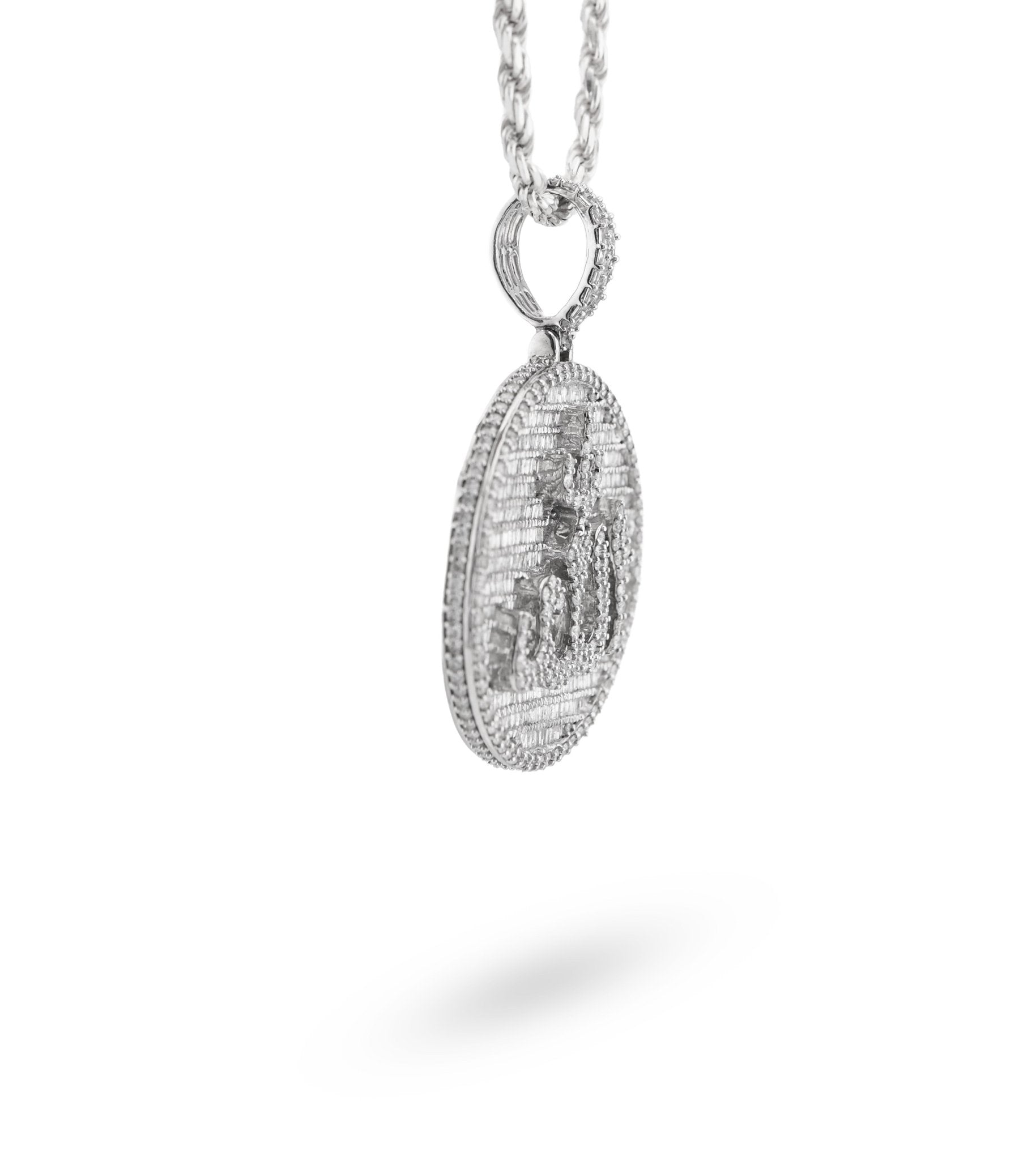 10K White Gold 3.25CT Natural Diamond "Allah" Round Pendant Men Women Charm - Elite Jewelers - Charms & Pendants