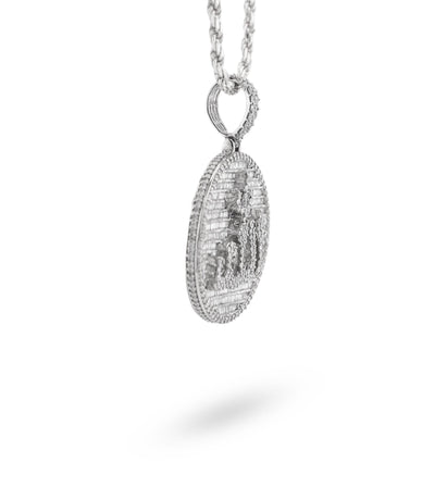 10K White Gold 3.25CT Natural Diamond "Allah" Round Pendant Men Women Charm - Elite Jewelers - Charms & Pendants