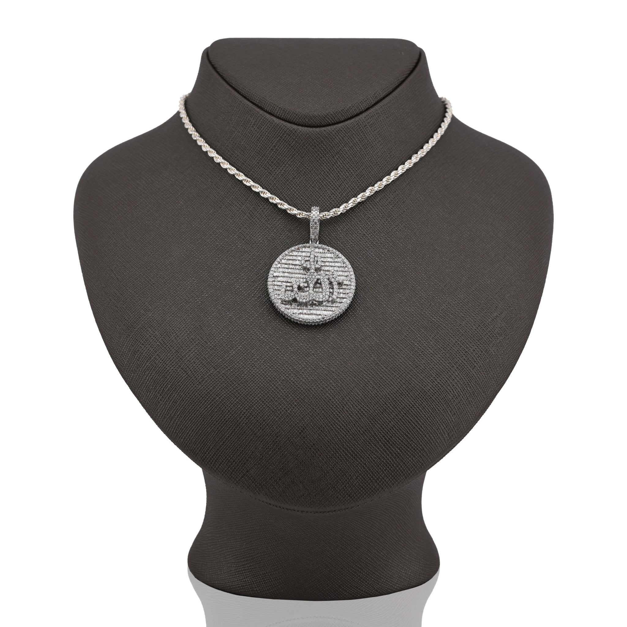 10K White Gold 3.25CT Natural Diamond "Allah" Round Pendant Men Women Charm - Elite Jewelers - Charms & Pendants