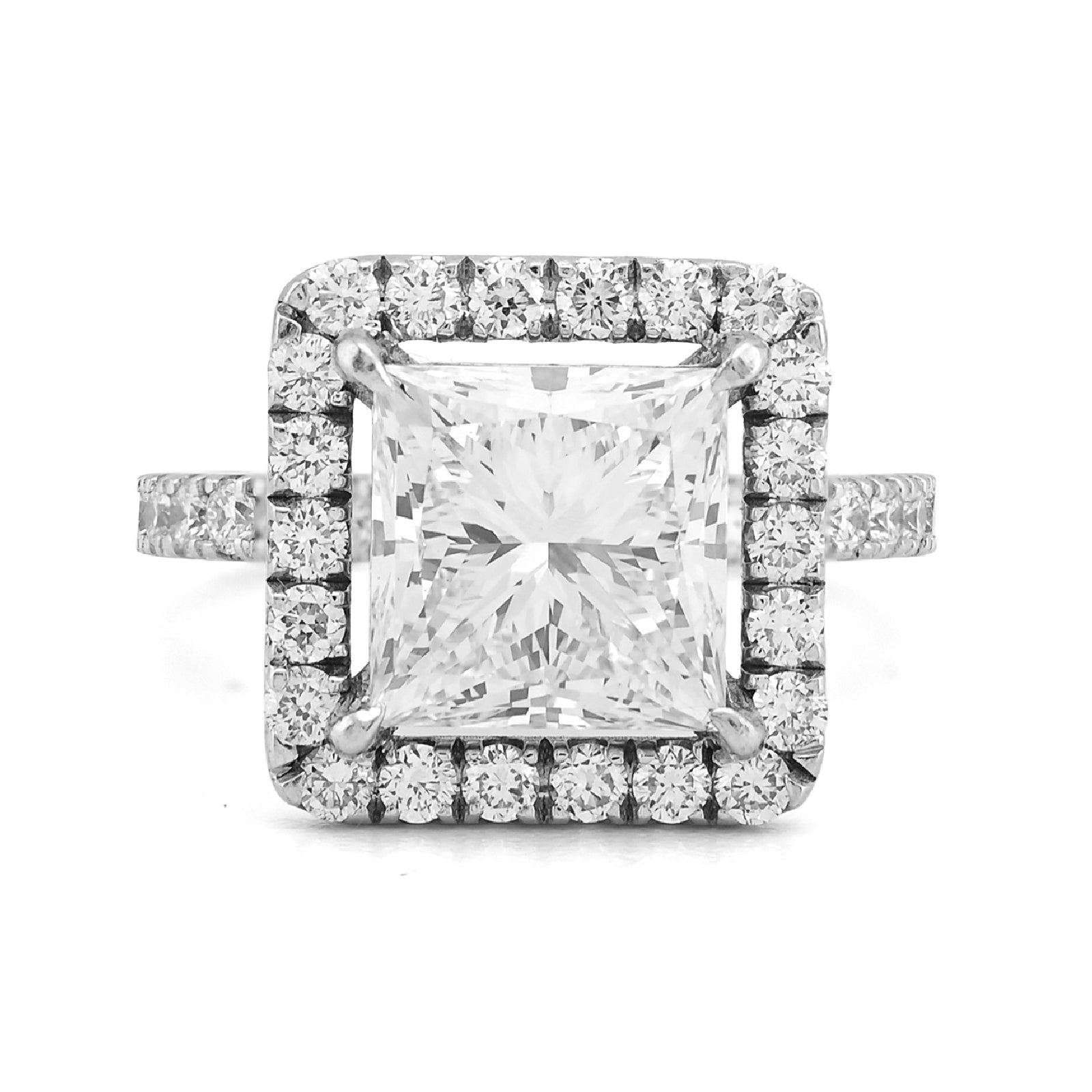 10K White Gold 3.5CT Princess Solitaire Centre Rectangular Halo Side Iced 4.5TC Lab Diamond Ring - Elite Jewelers - Rings