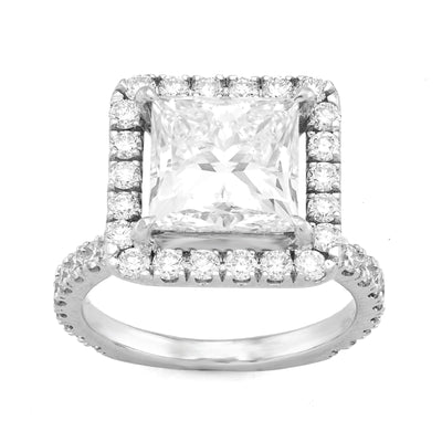 10K White Gold 3.5CT Princess Solitaire Centre Rectangular Halo Side Iced 4.5TC Lab Diamond Ring - Elite Jewelers - Rings