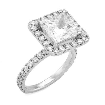 10K White Gold 3.5CT Princess Solitaire Centre Rectangular Halo Side Iced 4.5TC Lab Diamond Ring - Elite Jewelers - Rings
