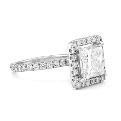 10K White Gold 3.5CT Princess Solitaire Centre Rectangular Halo Side Iced 4.5TC Lab Diamond Ring - Elite Jewelers - Rings