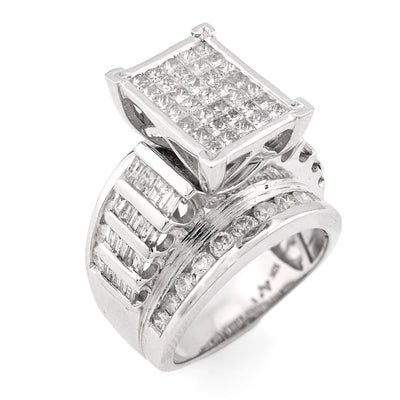 10K White Gold 3CT Natural Dimaond Princess/Round/Baguette Rectangular 14.4MM Women Wedding Ring - Elite Jewelers - Rings