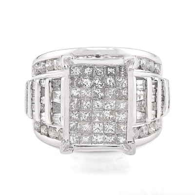 10K White Gold 3CT Natural Dimaond Princess/Round/Baguette Rectangular 14.4MM Women Wedding Ring - Elite Jewelers - Rings