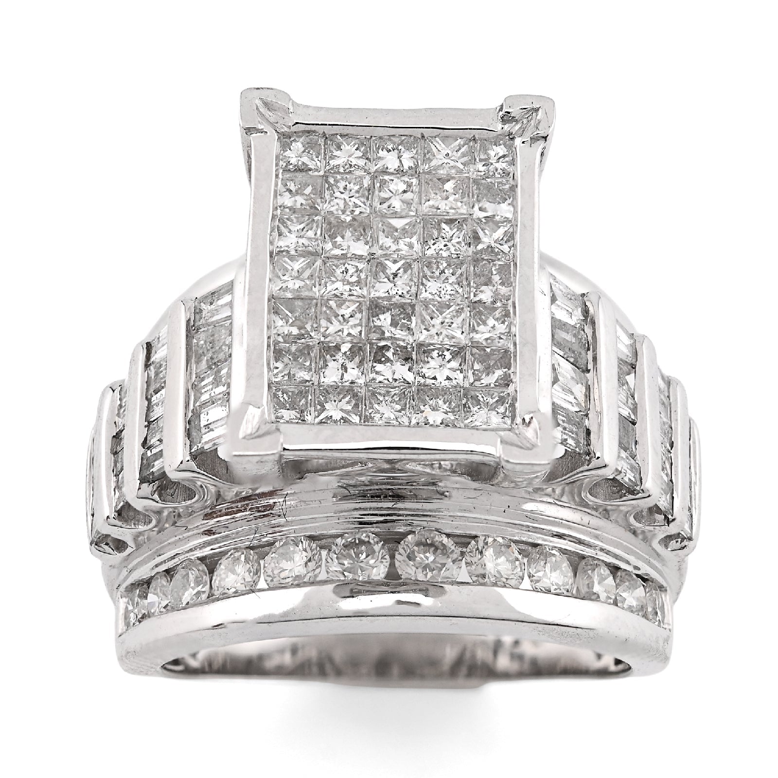 10K White Gold 3CT Natural Dimaond Princess/Round/Baguette Rectangular 14.4MM Women Wedding Ring - Elite Jewelers - Rings