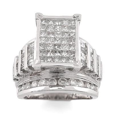 10K White Gold 3CT Natural Dimaond Princess/Round/Baguette Rectangular 14.4MM Women Wedding Ring - Elite Jewelers - Rings