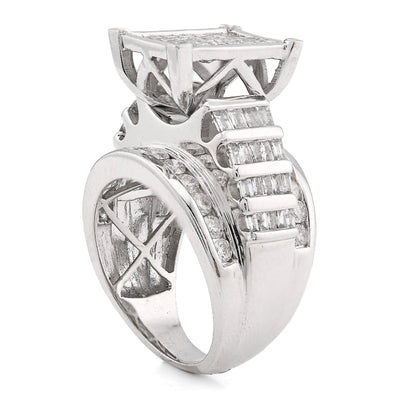 10K White Gold 3CT Natural Dimaond Princess/Round/Baguette Rectangular 14.4MM Women Wedding Ring - Elite Jewelers - Rings
