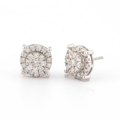 10k White Gold 3D Round Cluster Diamond Earrings (11mm) - Elite Jewelers - Earrings