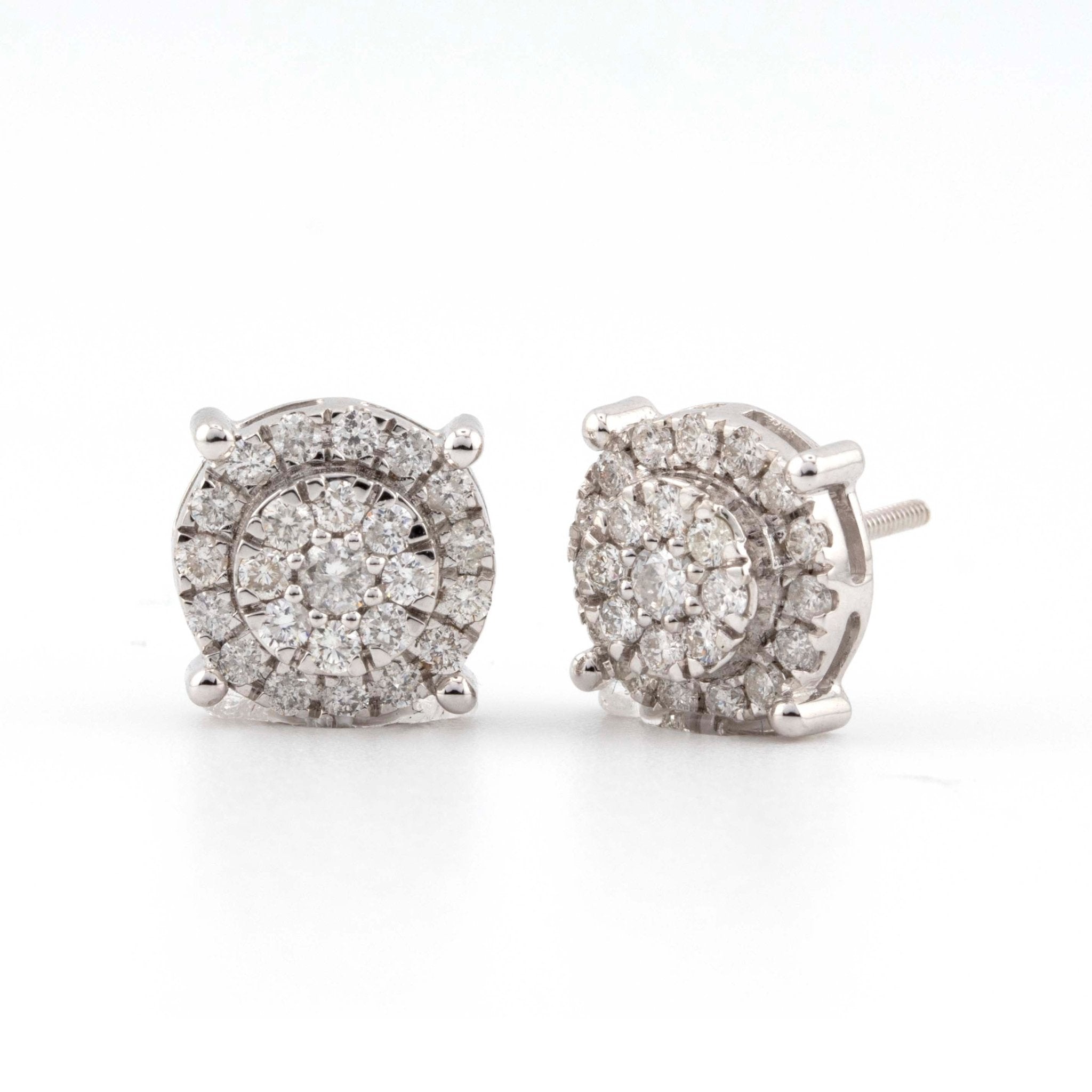 10k White Gold 3D Round Cluster Diamond Earrings (11mm) - Elite Jewelers - Earrings