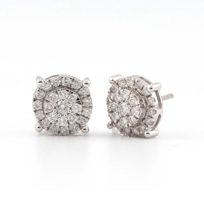 10k White Gold 3D Round Cluster Diamond Earrings (11mm) - Elite Jewelers - Earrings