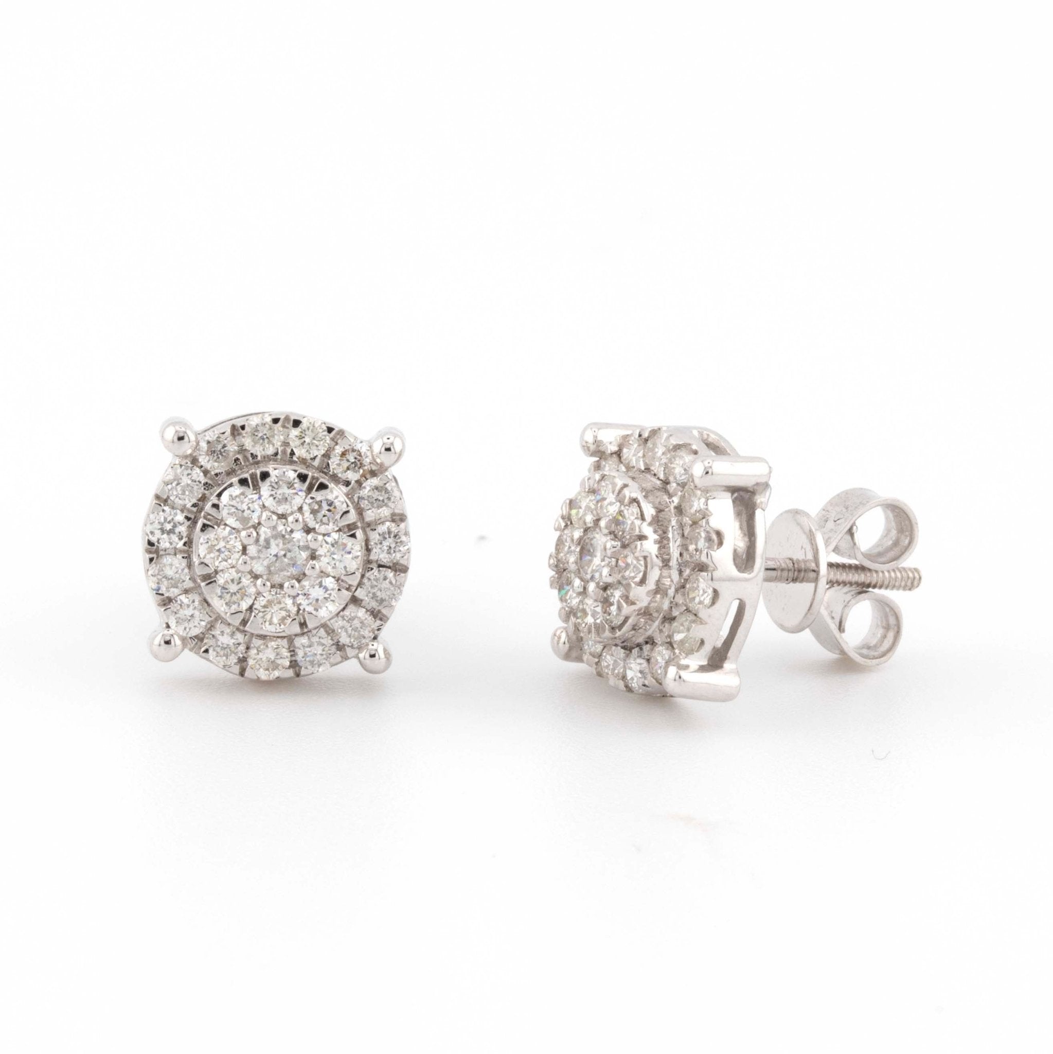 10k White Gold 3D Round Cluster Diamond Earrings (11mm) - Elite Jewelers - Earrings