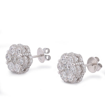 10K White Gold 4.06CT 7 Stone Side Round Lab Diamond Flower Cluster Men Women Earring - Elite Jewelers-Earrings