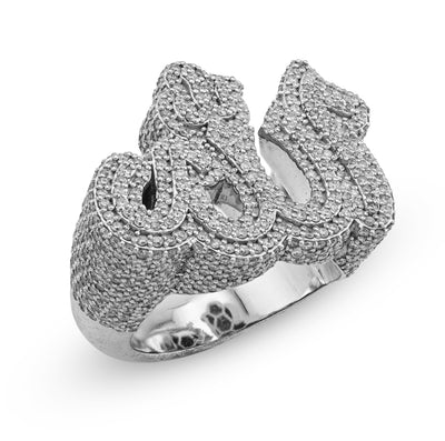 10K White Gold 4.75CT Natural Diamond Men "Allah" Pinky Ring - Elite Jewelers - Rings
