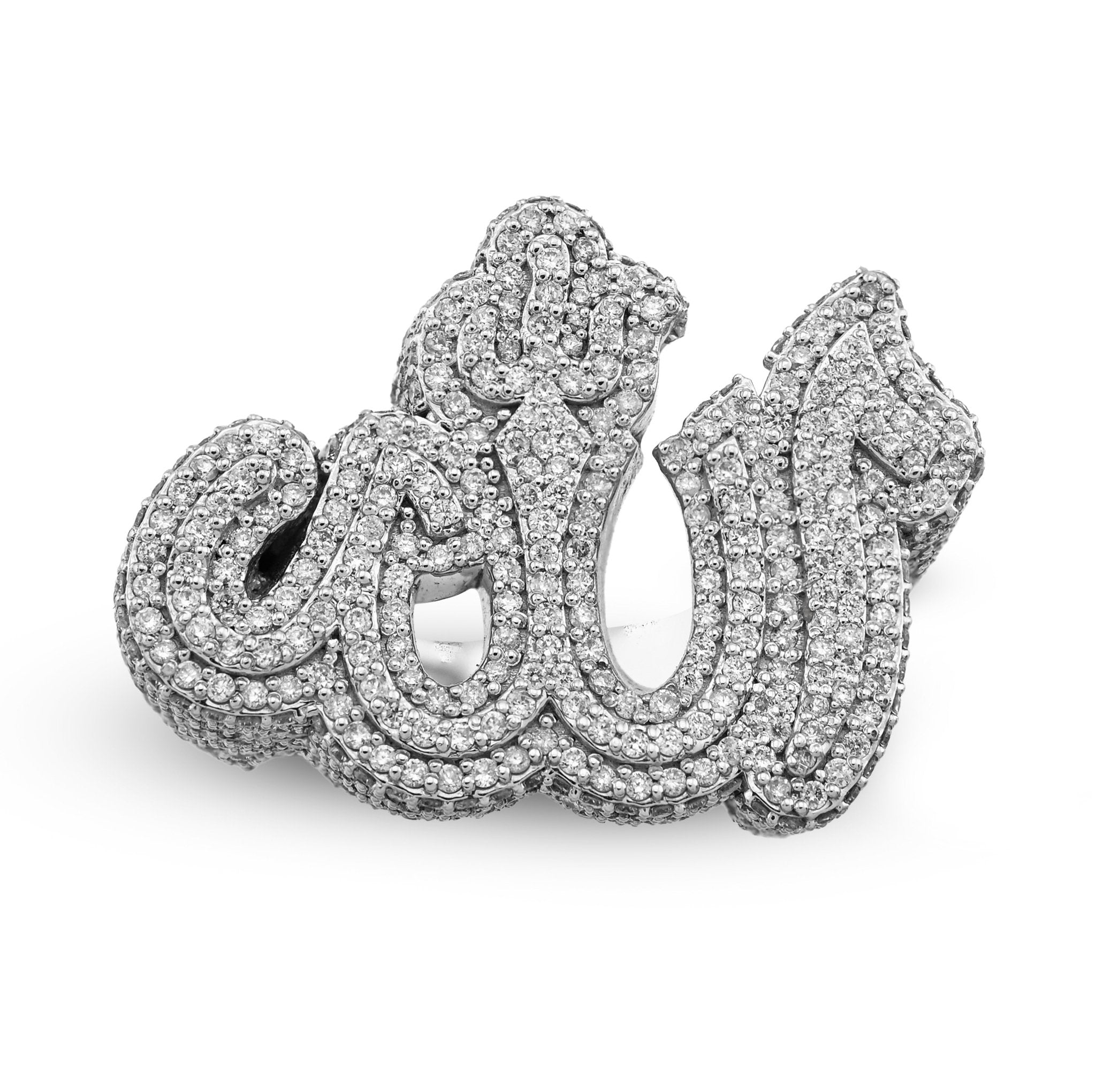 10K White Gold 4.75CT Natural Diamond Men "Allah" Pinky Ring - Elite Jewelers - Rings
