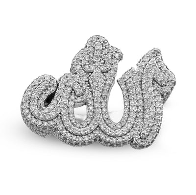10K White Gold 4.75CT Natural Diamond Men "Allah" Pinky Ring - Elite Jewelers - Rings