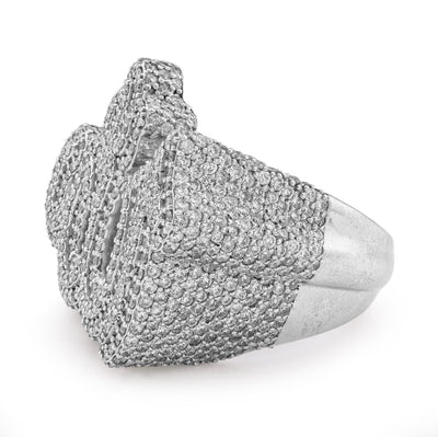 10K White Gold 4.75CT Natural Diamond Men "Allah" Pinky Ring - Elite Jewelers - Rings