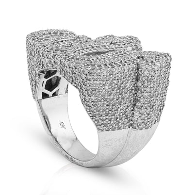 10K White Gold 4.75CT Natural Diamond Men "Allah" Pinky Ring - Elite Jewelers - Rings