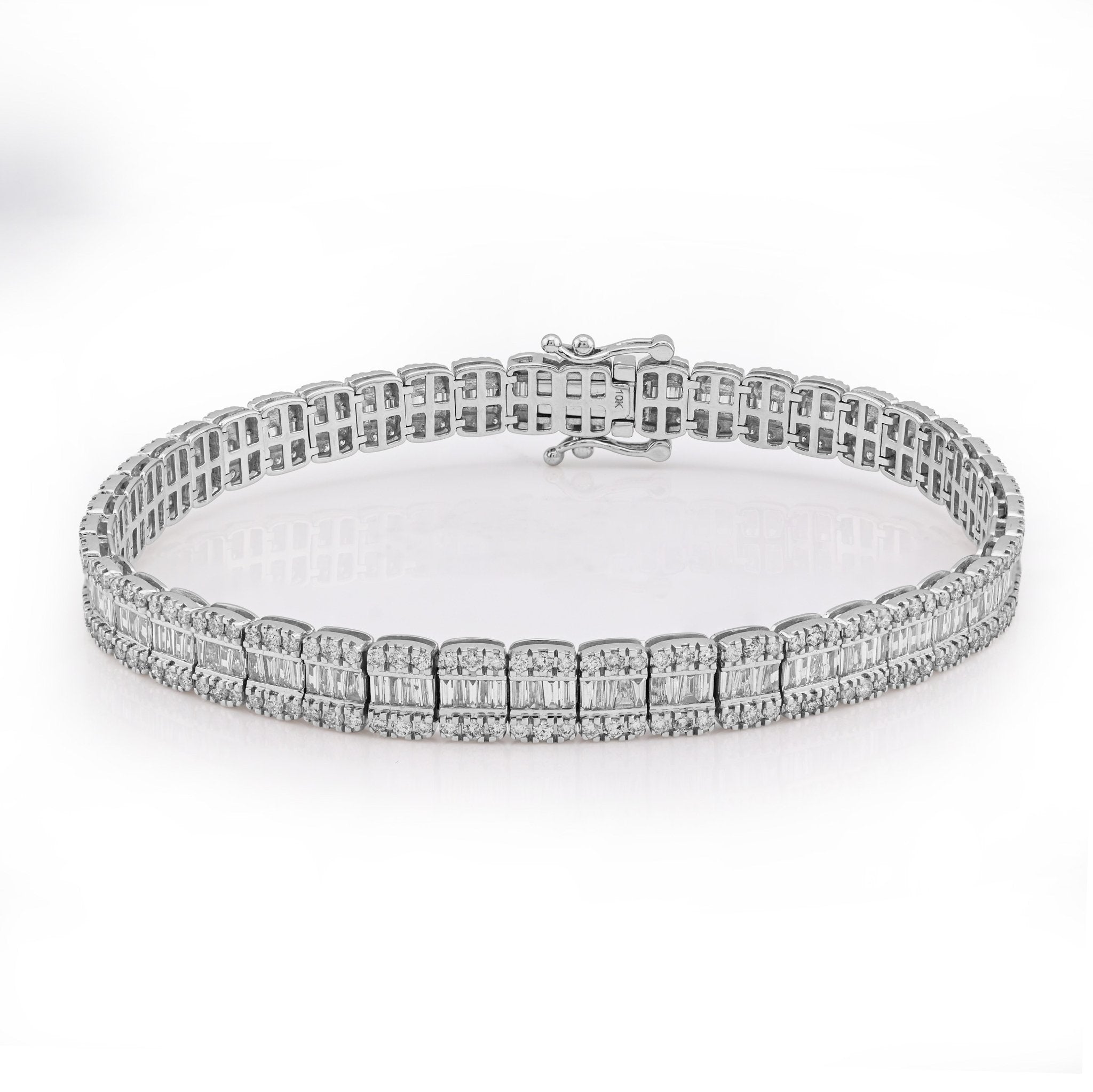 10K White Gold 4.76 CT Natural Diamond Round/baguette Single Row 6.5MM 8" Tennis Bracelet Men Women 16g - Elite Jewelers - Bracelets