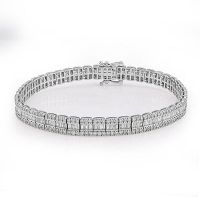 10K White Gold 4.76 CT Natural Diamond Round/baguette Single Row 6.5MM 8" Tennis Bracelet Men Women 16g - Elite Jewelers - Bracelets