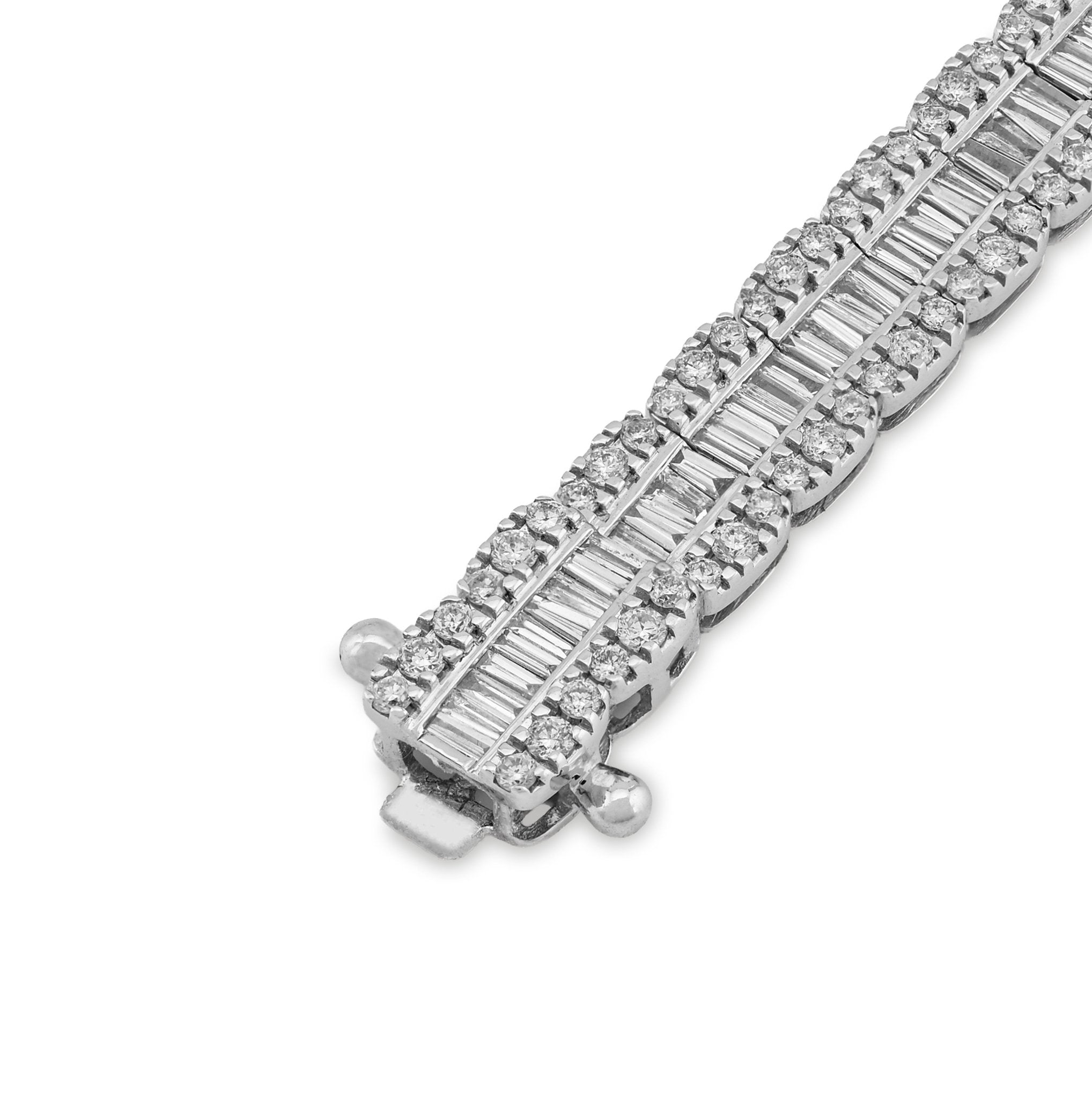 10K White Gold 4.76 CT Natural Diamond Round/baguette Single Row 6.5MM 8" Tennis Bracelet Men Women 16g - Elite Jewelers - Bracelets
