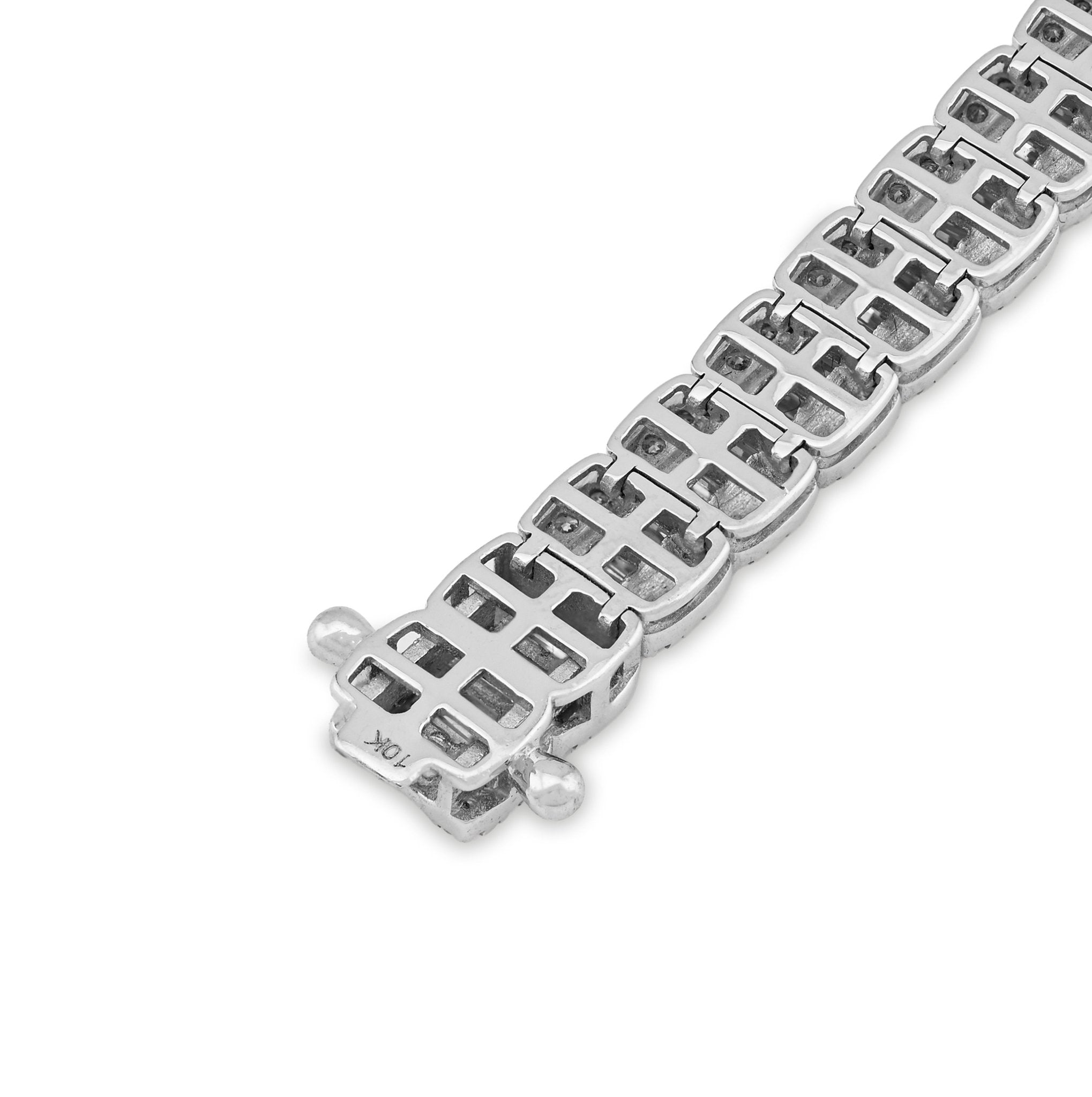 10K White Gold 4.76 CT Natural Diamond Round/baguette Single Row 6.5MM 8" Tennis Bracelet Men Women 16g - Elite Jewelers - Bracelets