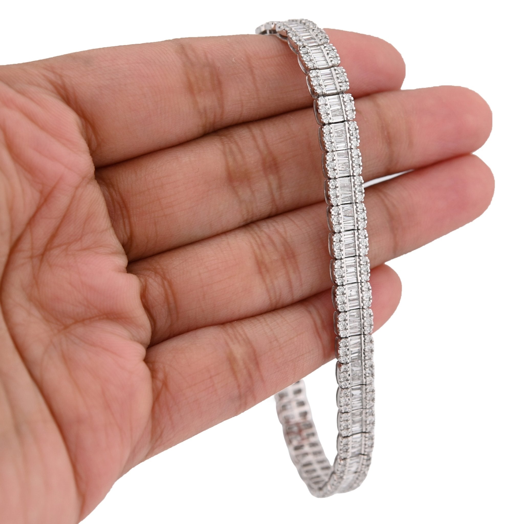 10K White Gold 4.76 CT Natural Diamond Round/baguette Single Row 6.5MM 8" Tennis Bracelet Men Women 16g - Elite Jewelers - Bracelets