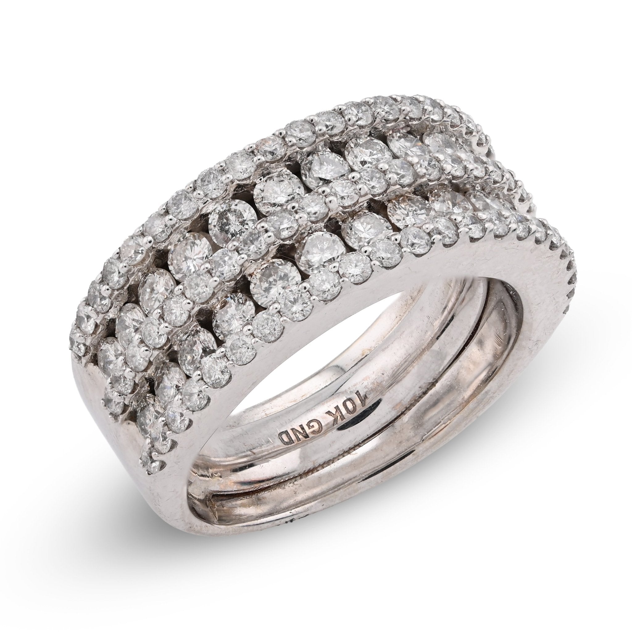 10K White Gold 5 Row Natural Diamond 2.75CT Men Rings Band - Elite Jewelers - Rings
