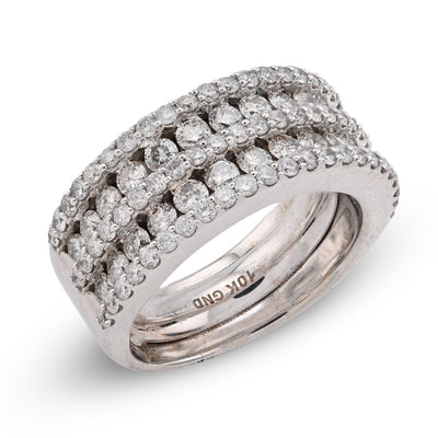 10K White Gold 5 Row Natural Diamond 2.75CT Men Rings Band - Elite Jewelers - Rings