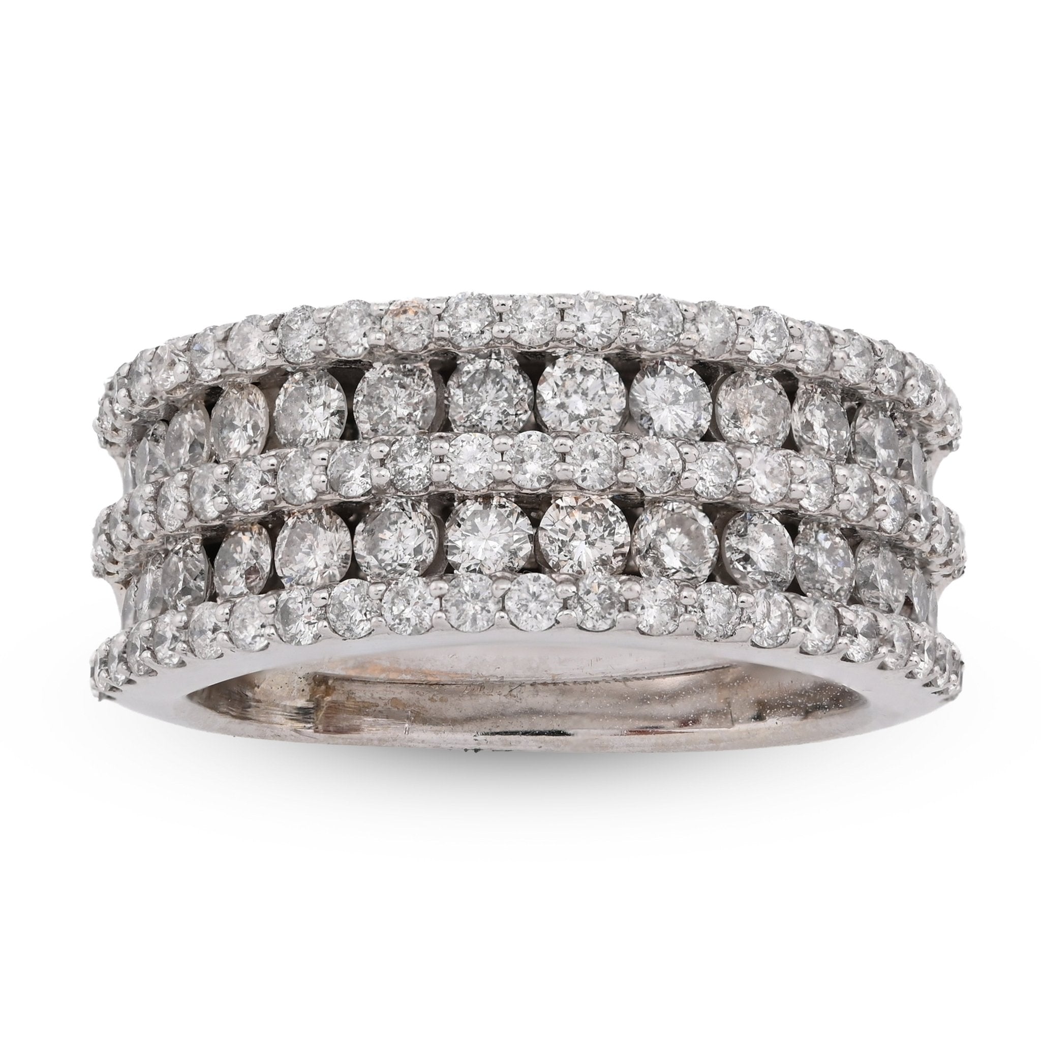 10K White Gold 5 Row Natural Diamond 2.75CT Men Rings Band - Elite Jewelers - Rings