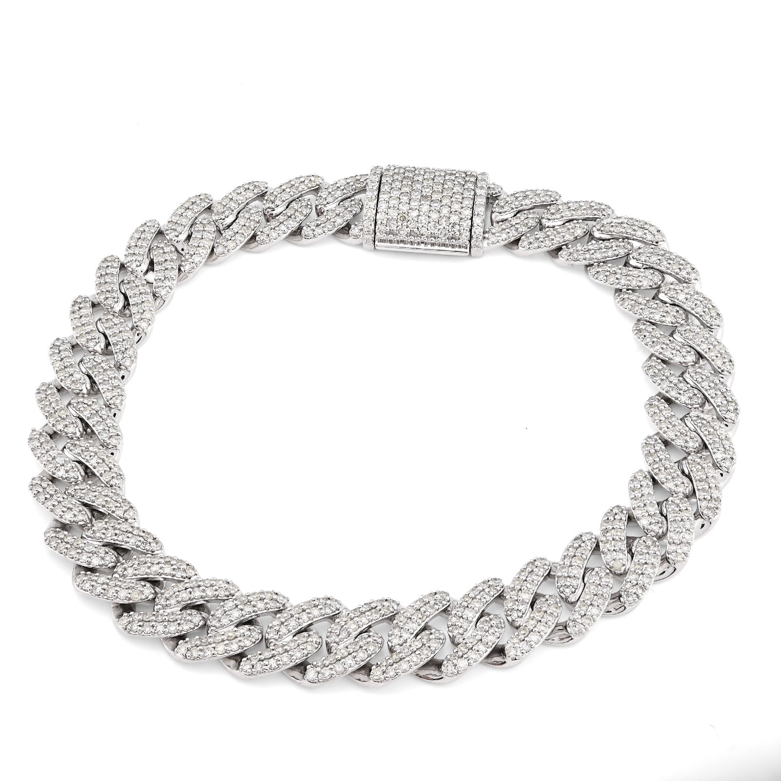 10K White Gold 5.35CT Natural Diamond Round 10MM Cuban Link Men Women 8" Bracelet 35.3g - Elite Jewelers - Bracelets