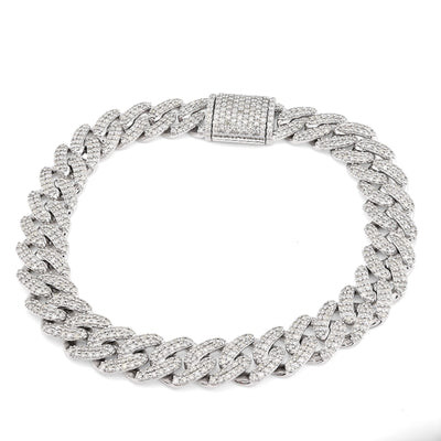 10K White Gold 5.35CT Natural Diamond Round 10MM Cuban Link Men Women 8" Bracelet 35.3g - Elite Jewelers - Bracelets