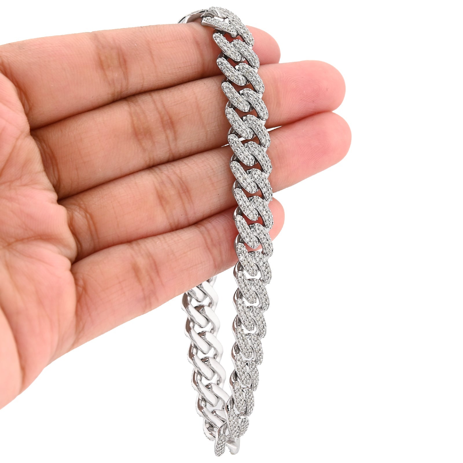 10K White Gold 5.35CT Natural Diamond Round 10MM Cuban Link Men Women 8" Bracelet 35.3g - Elite Jewelers - Bracelets