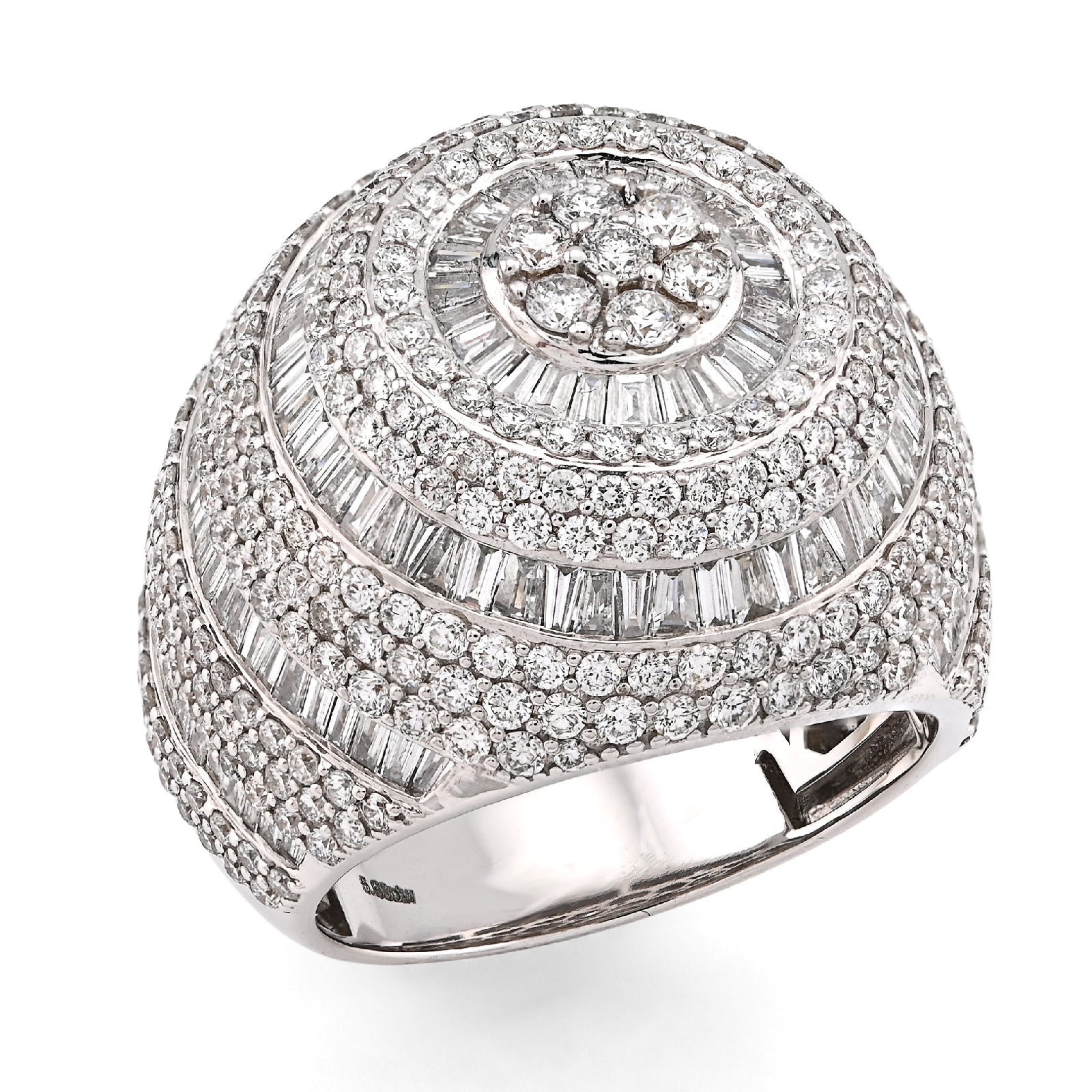 10K White Gold 5.64CT Natural Diamond Baguette Flower Cluster Men Pinky Ring - Elite Jewelers - Rings