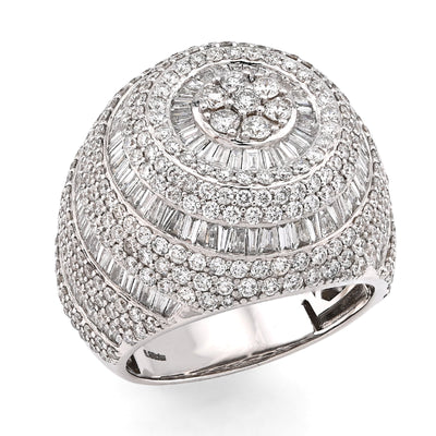 10K White Gold 5.64CT Natural Diamond Baguette Flower Cluster Men Pinky Ring - Elite Jewelers - Rings