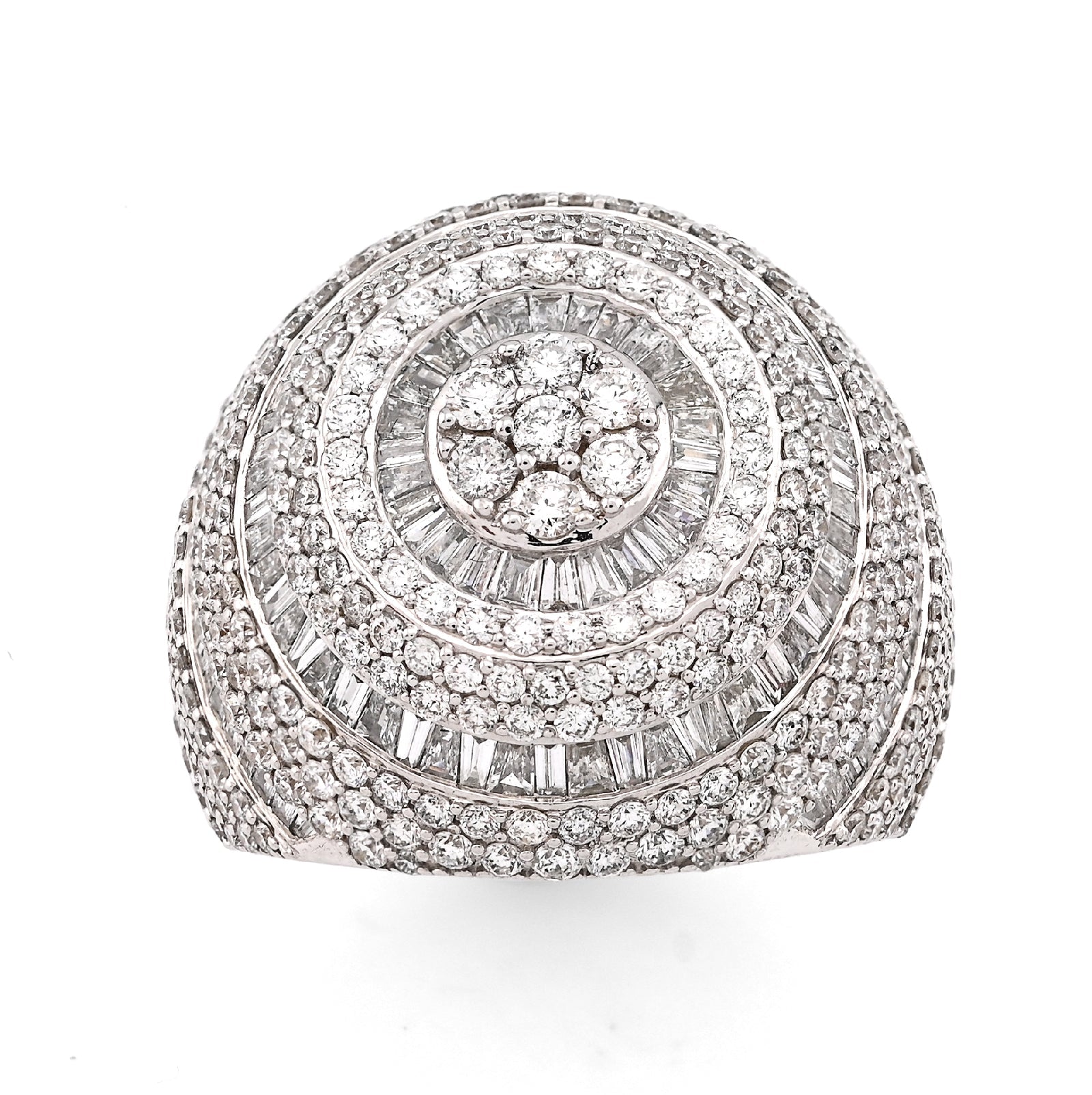 10K White Gold 5.64CT Natural Diamond Baguette Flower Cluster Men Pinky Ring - Elite Jewelers - Rings