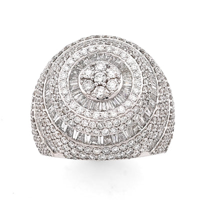10K White Gold 5.64CT Natural Diamond Baguette Flower Cluster Men Pinky Ring - Elite Jewelers - Rings