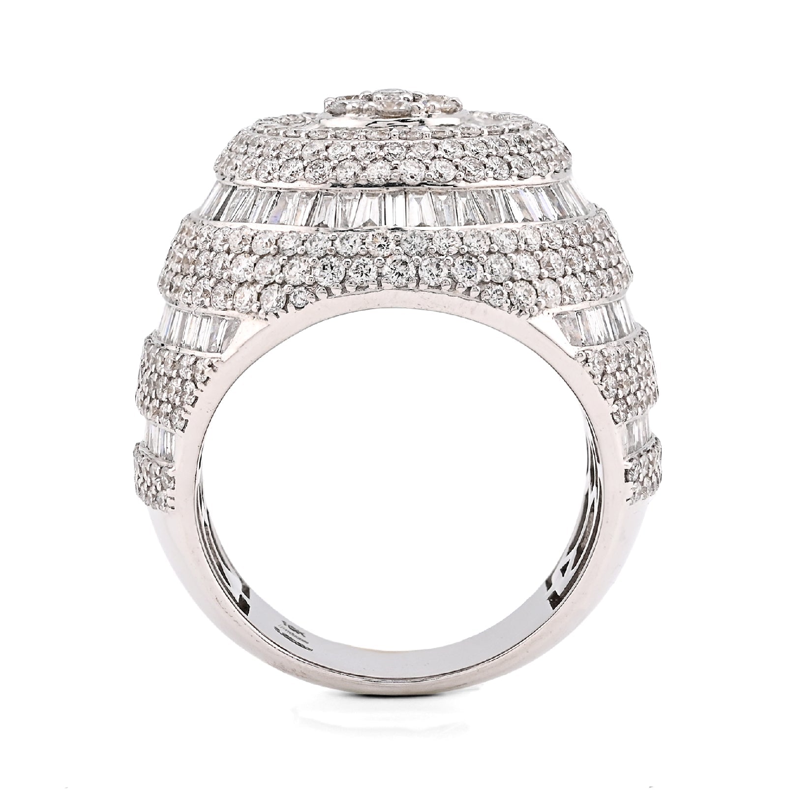 10K White Gold 5.64CT Natural Diamond Baguette Flower Cluster Men Pinky Ring - Elite Jewelers - Rings