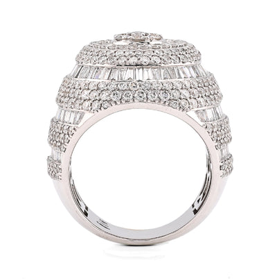 10K White Gold 5.64CT Natural Diamond Baguette Flower Cluster Men Pinky Ring - Elite Jewelers - Rings