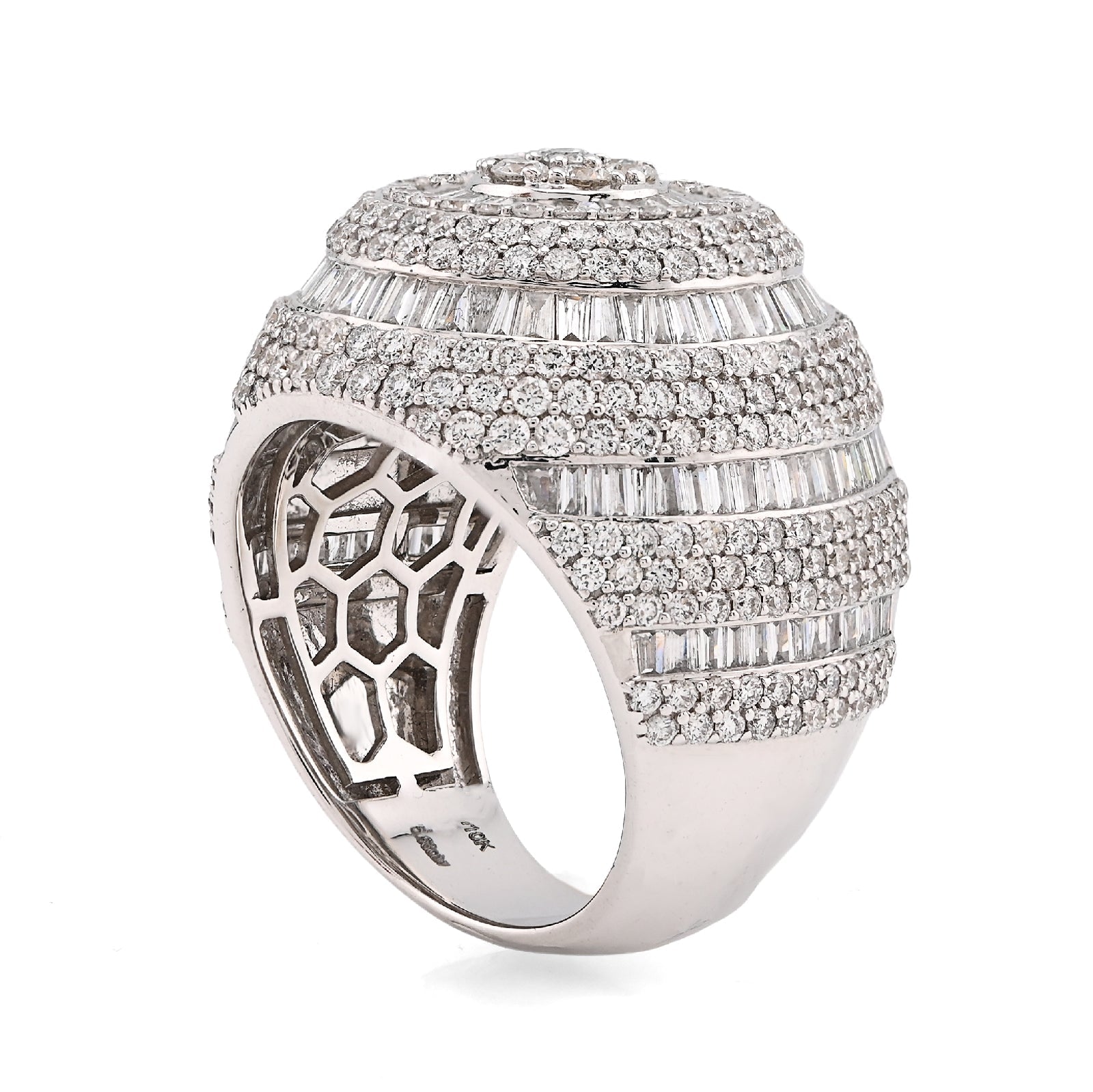10K White Gold 5.64CT Natural Diamond Baguette Flower Cluster Men Pinky Ring - Elite Jewelers - Rings