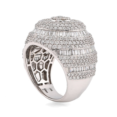 10K White Gold 5.64CT Natural Diamond Baguette Flower Cluster Men Pinky Ring - Elite Jewelers - Rings