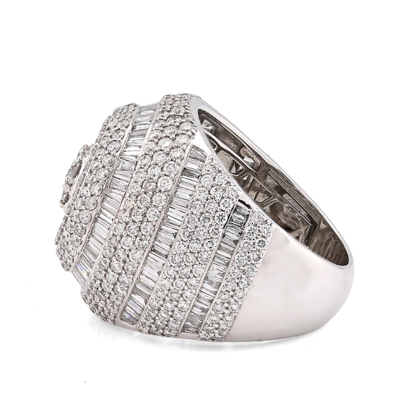 10K White Gold 5.64CT Natural Diamond Baguette Flower Cluster Men Pinky Ring - Elite Jewelers - Rings