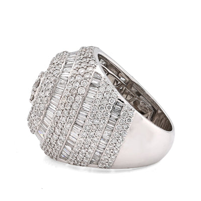 10K White Gold 5.64CT Natural Diamond Baguette Flower Cluster Men Pinky Ring - Elite Jewelers - Rings