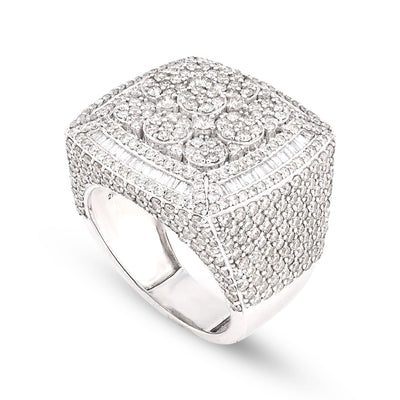 10K White Gold 5.76 CT Round/Baguette Natural Diamond Rectangular Men Ring 15.1g Pinky Finger - Elite Jewelers - Rings