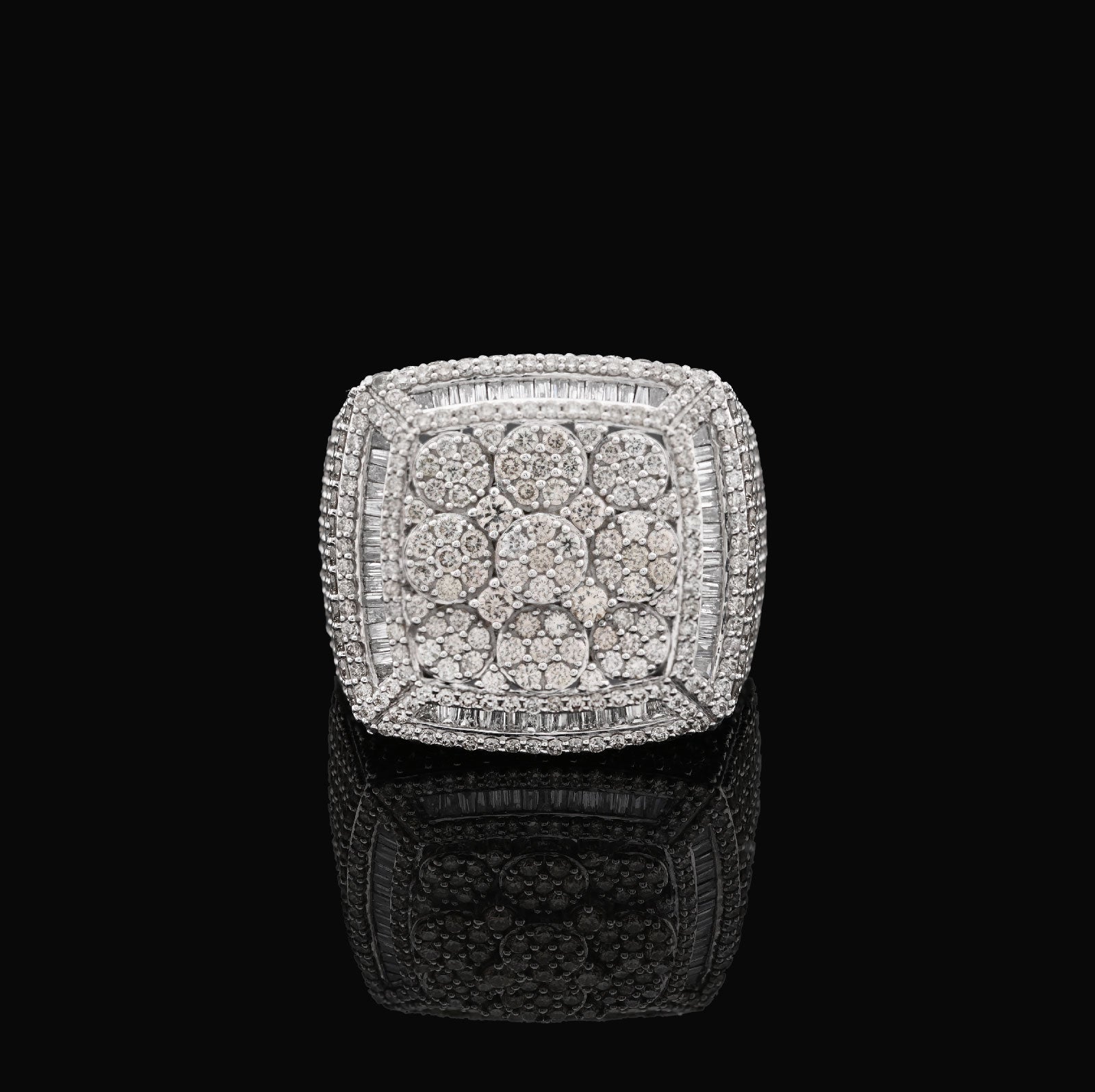 10K White Gold 5.76 CT Round/Baguette Natural Diamond Rectangular Men Ring 15.1g Pinky Finger - Elite Jewelers - Rings